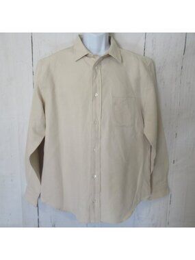 CHCM Shirt XL Beige Tan Twill 100% Cotton Button Up Long Sleeve Made In Japan